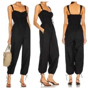 Ulla Johnson Tatum Smocket Jumpsuit Black 100% Cotton Sz 2 Minimalist Utility